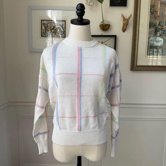 Vintage Head Sportswear Pastel Plaid Crewneck Sweater M - Picture 1 of 5